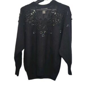 Eugenia Vtg Cottagecore Oldmoney 90's embellished wool angora sweater Black